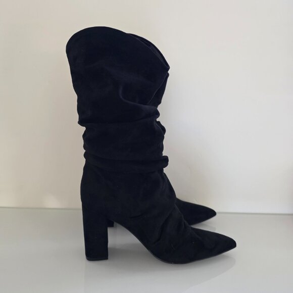 Marc Fisher Black Suede Slouch Boots Size 8M ๐ขโจ - Picture 2 of 16